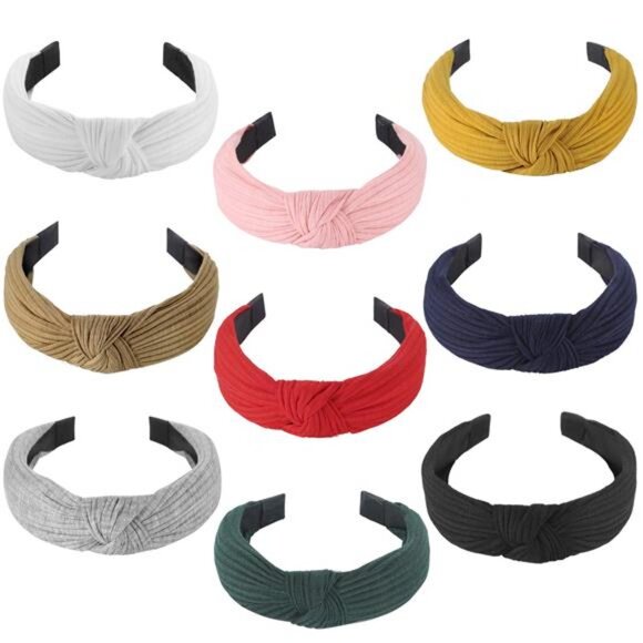 Knotted Headbands for Women Girls, 9 Pcs Wide Plain Turban Headband - Picture 1 of 7